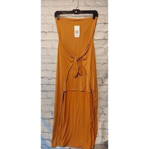 L*Space Small Lia Wrap Dress Gold Strapless Modal Stretch Cruise Resort Wear NWT